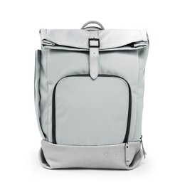 A large, grey canvas backpack with a minimalist design and a flap closure. The backpack features adjustable straps and a sleek, modern look suitable for everyday use or travel.