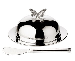 EDZARD EDZARD Boterbel Butterfly, met glazen kom en deksel, elegant verzilverd, ø 14 cm, met Butterme