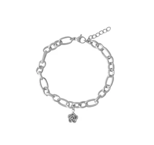 Neugieriger Schakel & Blumenarmband - Silber