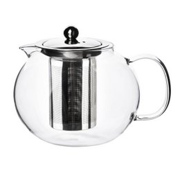  A 1000ml glass teapot with a silver filter, suitable for brewing loose leaf tea.