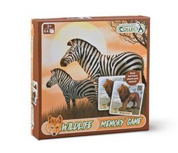  Memory game featuring wild animal images. Includes cards with zebra, elephant, and other animal illustrations. Suitable for children to practice memory and matching skills.