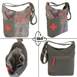 Sunsa schoudertas voor dames. Canvas hobo tas. Grote crossbody tas in vintage stijl. Elke vegan schoudertas is uniek.