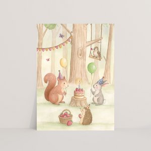 Ansichtkaart feestje in het bos