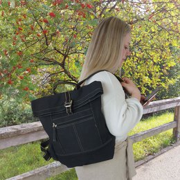 Mochila Domelo de lona encerada. Mochila unisex impermeable. Mochila de ocio vegana. Diseño de mochila enrollable monocromática con mucho espacio.