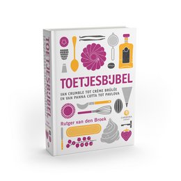 Rutger van den Broek's Dessert Bible cookbook, featuring a colorful cover with various baking tools and ingredients. The book covers a wide range of dessert recipes and techniques.