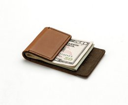 Leather money clip with integrated card holder