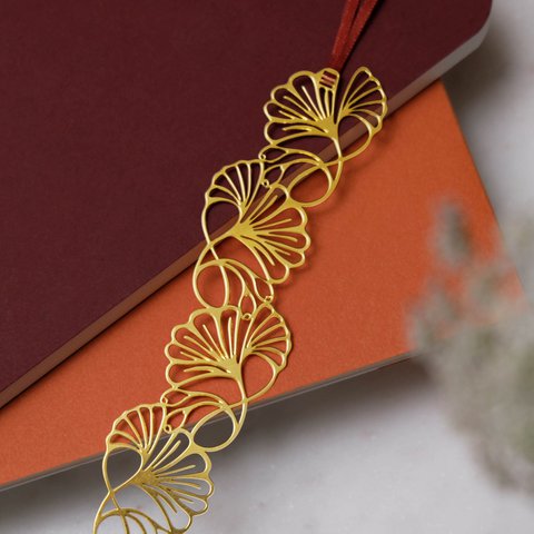 metal bookmark with ribbon - art nouveau "palmette"