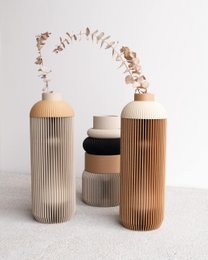 Onde Vase - Natural Wood and Mist White