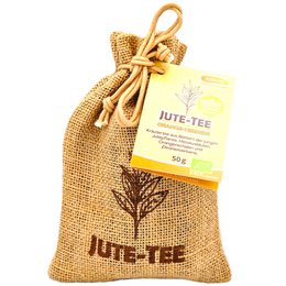 Organic jute tea bag with orange-hibiscus flavor, made from natural jute material.