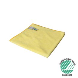 Soft, absorbent yellow microfiber cloth for cleaning and polishing.