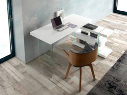 White wooden desk and tempered glass