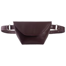 Burgundy fanny pack with adjustable waist strap and zipper closure.
