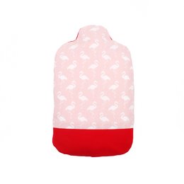 A pink and red hot water bottle with a floral pattern, designed for babies. The bottle is made of soft, durable material and has a capacity of 0.8L, making it suitable for keeping babies warm.