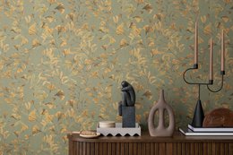  Vintage-inspired floral wallpaper in green tones, suitable for home decor.