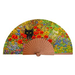 Gustav Klimt Print Hand Fan Cat and Flowers