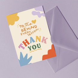  Colorful thank you teacher card with "Thank You" text, abstract shapes, pastel colors, gratitude message, greeting card.