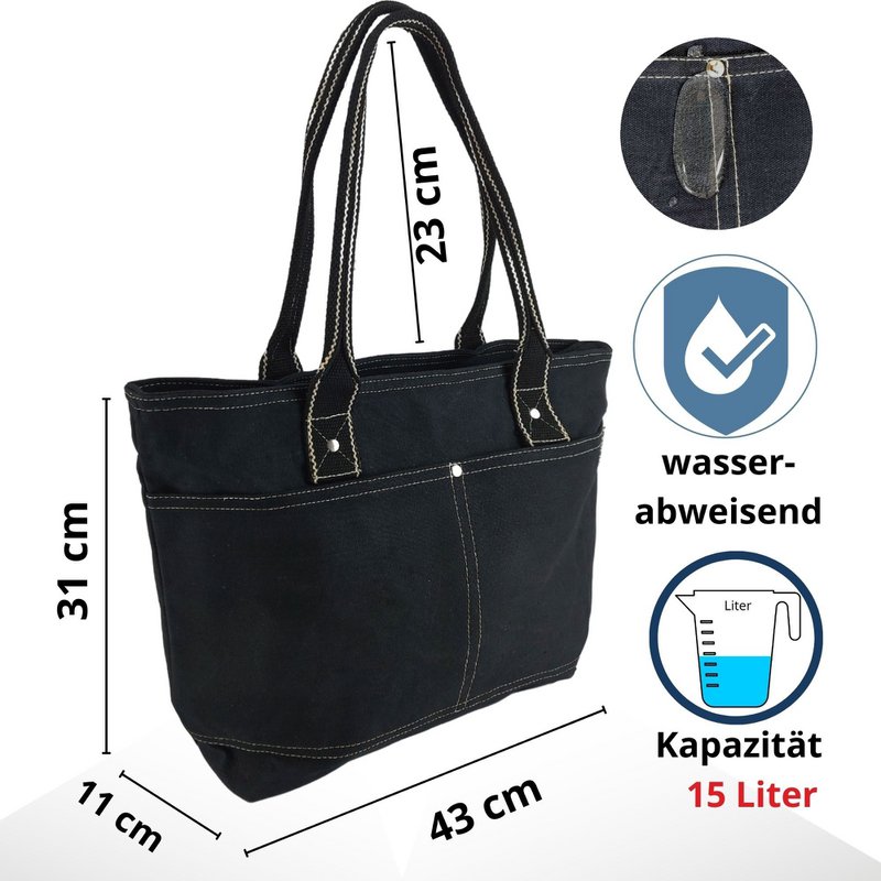 Domelo shopper i voksbehandlet lærred til kvinder. Vandafvisende håndtaske. Vegansk skuldertaske. Monokrom dametaske, der passer til A4