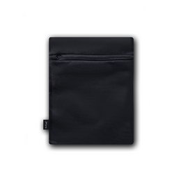 A black laundry bag with a zipper closure and a simple, minimalist design.