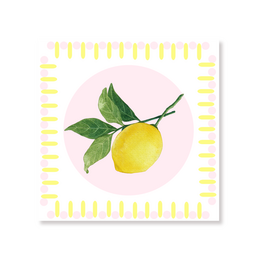  Yellow lemon fruit with green leaves, striped border design, paper napkins, FSC certified, disposable tableware