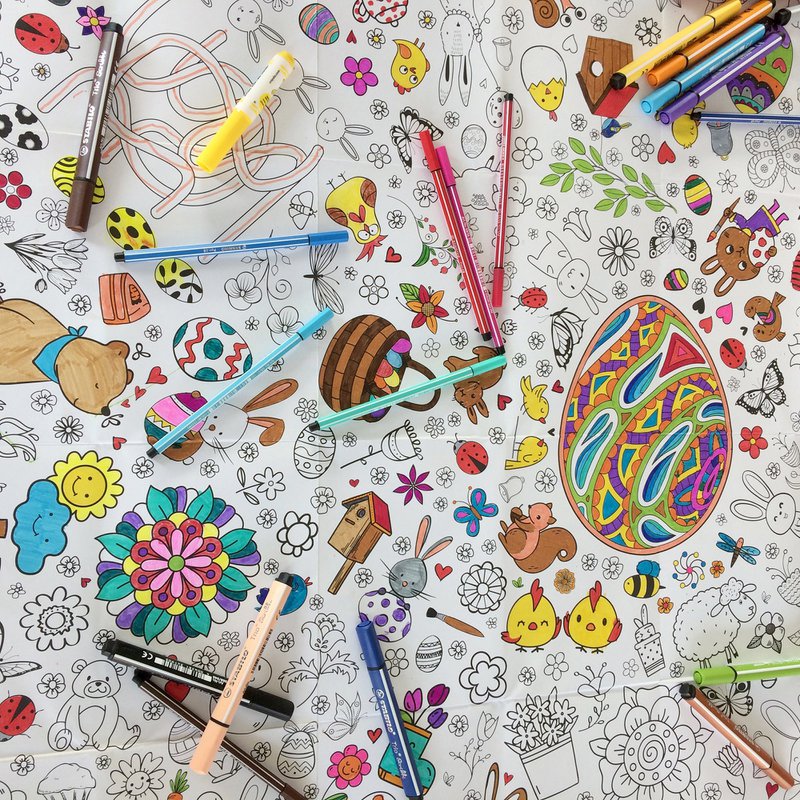 Ausmal-Tischdecke aus Papier - Motiv "Ostern"