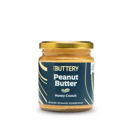 Buttery peanut butter with honey crunch, available in 220g, 800g, and 1600g sizes.