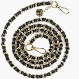 'Gold and black vegan leather smartphone chain with a clasp and decorative elements. The chain has a length of approximately 120cm and is suitable for attaching to smartphones, keys, or other accessories.'