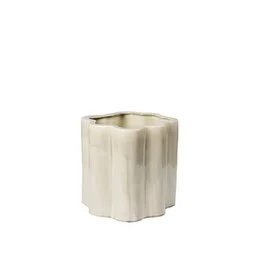 Large cylindrical planter, rainy day grey color, ribbed textured ceramic material, modern minimalist design
