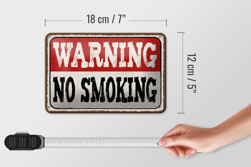 Tin sign note 18x12cm Warning no smoking decoration