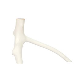 White, three-pronged candle holder with a simple, minimalist design.