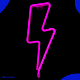  Neon pink lightning bolt lamp, 34 x 13 cm, includes 3 batteries, suitable for wall lighting.
