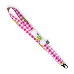 Colorful, patterned lanyard with a clip for attaching keys or ID badges. Available in Flower Power, Graphic, and Pastel designs.