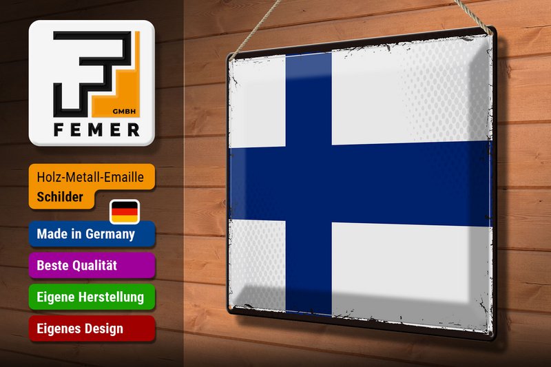 Tin Sign Flag Finland 40x30cm Retro Flag of Finland