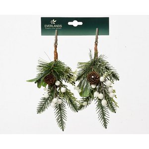Christmas twig on clip 2 pieces green-white