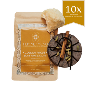 Lion’s Mane & Ceremonial Cacao | Golden Focus (10 pieces)