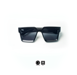Black rectangular sunglasses with thick frames and a bold, modern design.