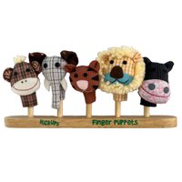 5 vingerpoppen met houten standaard - set wilde dieren