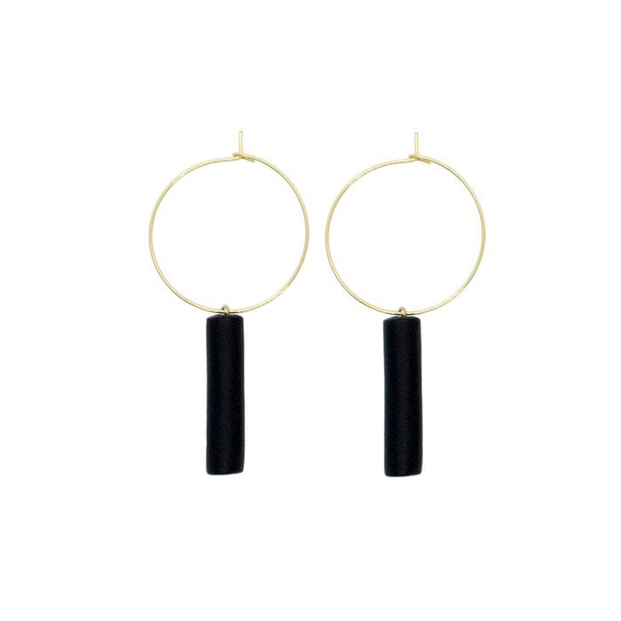 Gold Hoop Earrings - Black Bar Pedant