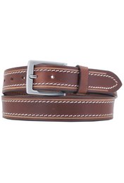 Large brown leather belt with contrast stitching, suitable for casual or formal wear.