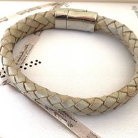 Men's bracelet braided leather taupe