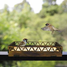 Plateau de mangeoire à oiseaux en bois monté sur garde-corps, mangeoire à oiseaux à plateau de plate-forme en cèdre, décoration de jardin de patio de garde-corps extérieurs pour cour