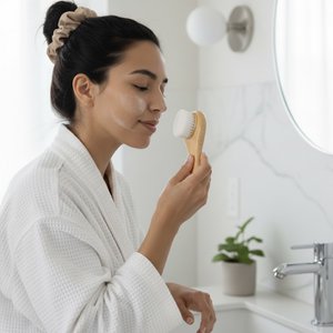 YOSMO Gesichts-Trockenbürste – Bambus – für natürliches Peeling und Glanz