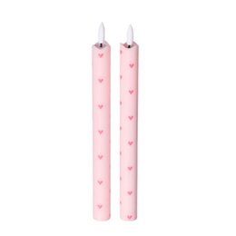  Two pink LED pillar candles with heart-shaped patterns, set of 2.