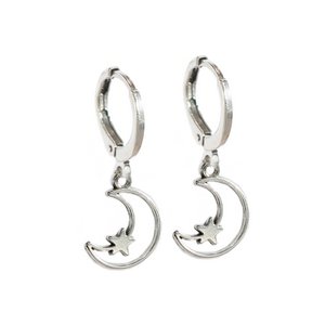 Oorbellen large moon and star silver