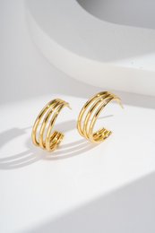  Elegant triple-row gold-plated stainless steel hoop earrings