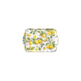 "Rectangular melamine tray with fresh yellow lemons and green leaves pattern, 13x21 cm"