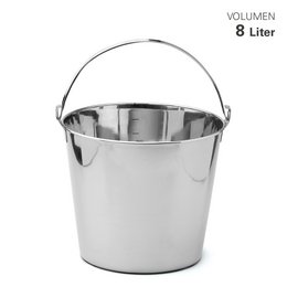 Stainless steel bucket with a 8 liter capacity, suitable for cleaning and household tasks.
