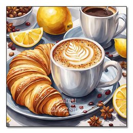  Coffee cup croissant latte art breakfast still life painting canvas diamond painting kit