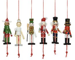  Hanging decoration Nutcracker movable, a set of 6 colorful nutcracker figurines with various outfits and accessories, perfect for holiday decor.