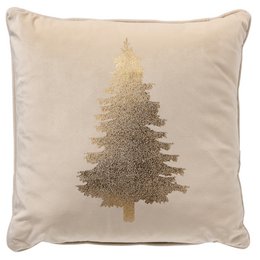  Decorative square cushion with a gold tree design on a beige background. Suitable for living room, bedroom, or home decor.
