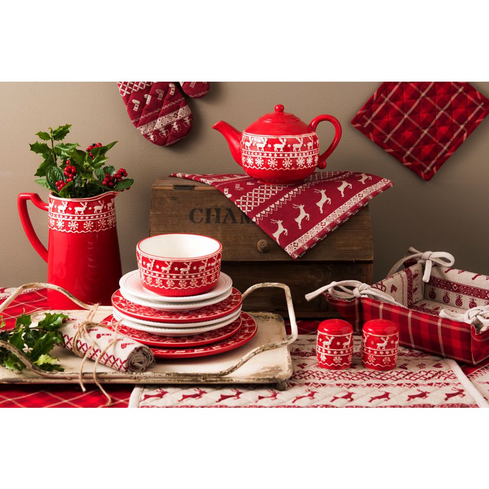 Vierkant Tafelkleed Kerst 100x100 cm Rood Beige Katoen Hert Tafellaken